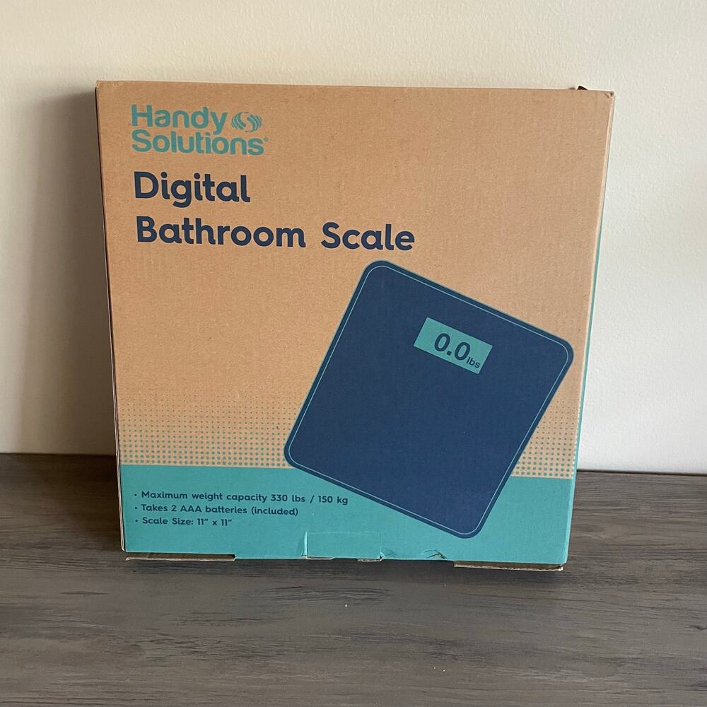 Handy Solutions Digital Bathroom Scale Gray 11x11 LCD Display NWT Glass Scale